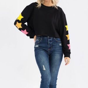 WOMEN'S LONG SLEEVE SEQUINS STARS DETAILED PULLOVER SWEATER